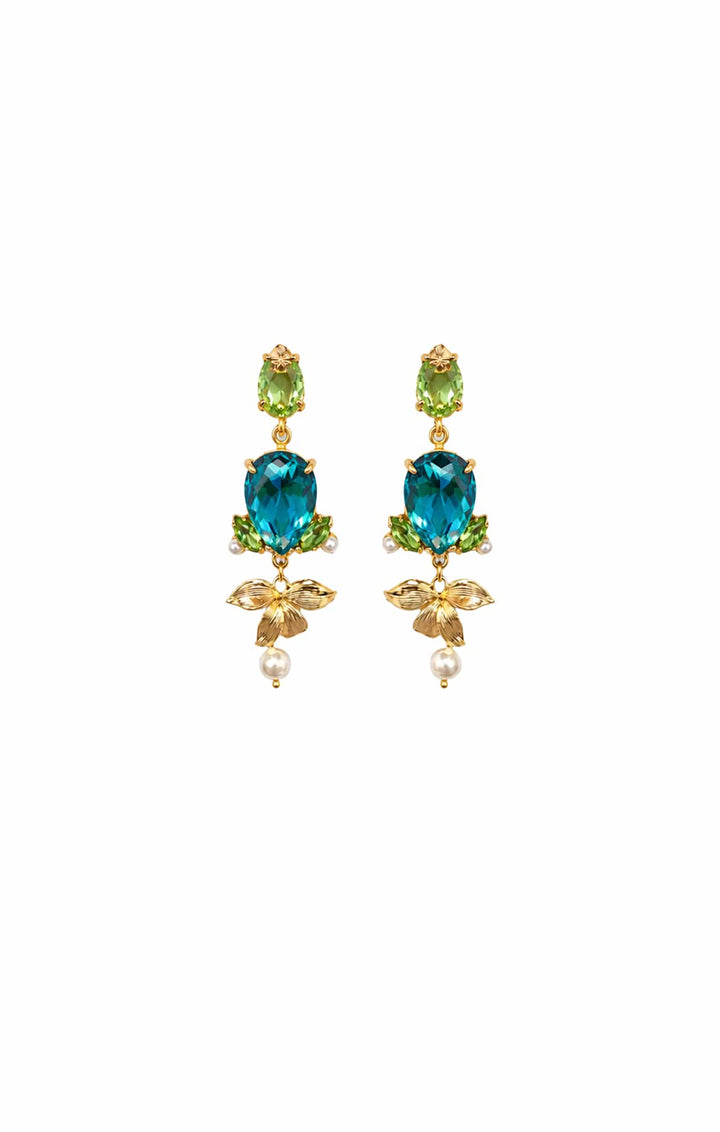 Earrings OS / BRILLIANT BL.UE ESTHER FLOWER DROP EARRINGS IN BRILLIANT BLUE