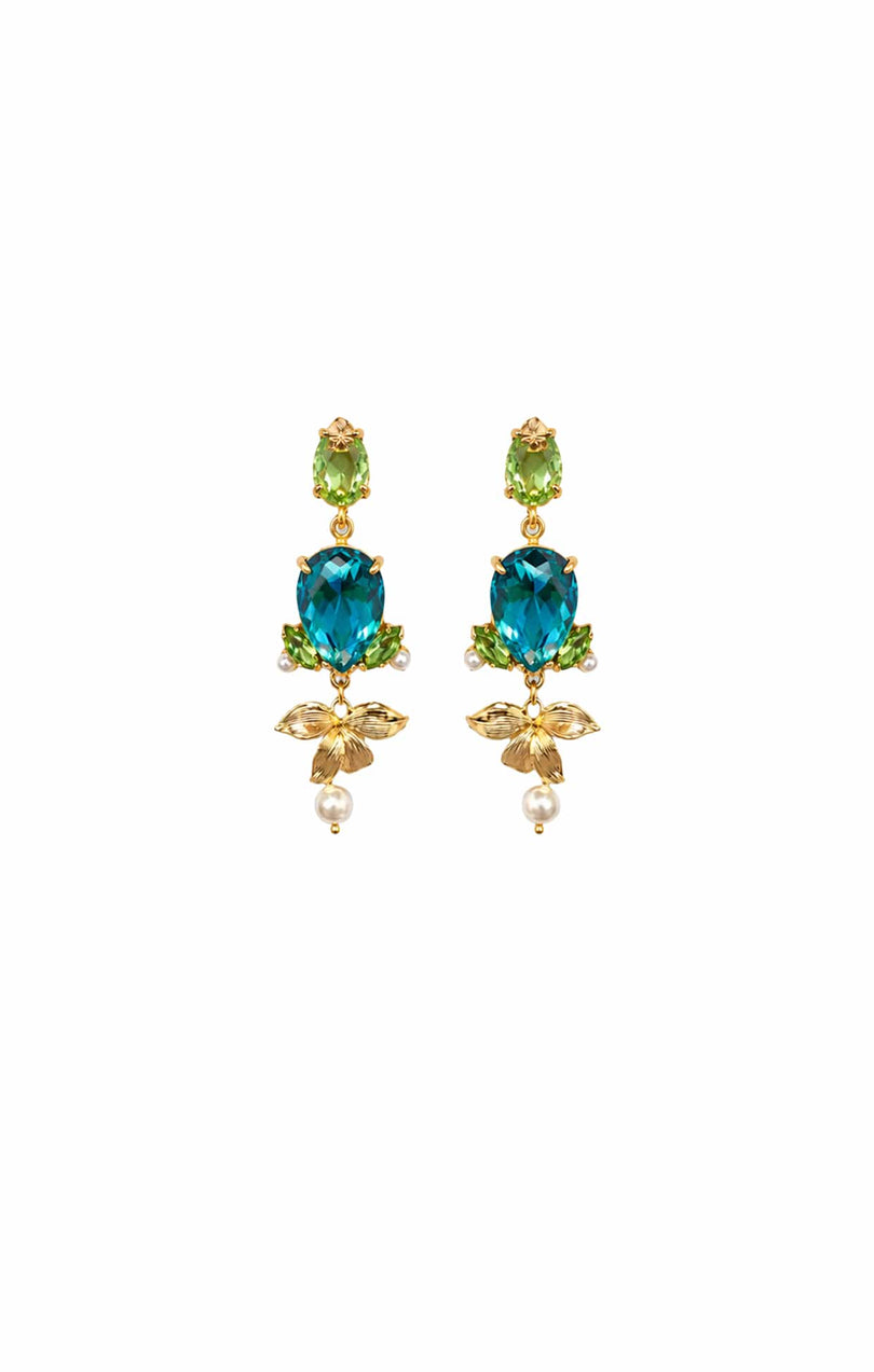 Earrings OS / BRILLIANT BL.UE ESTHER FLOWER DROP EARRINGS IN BRILLIANT BLUE