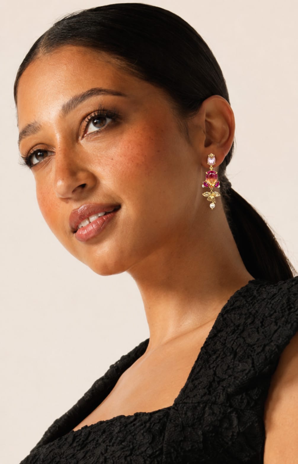 Earrings OS / LIGHT PINK AND MULTI PINK ESTHER FLOWER DROP EARRINGS IN PINK MULTI