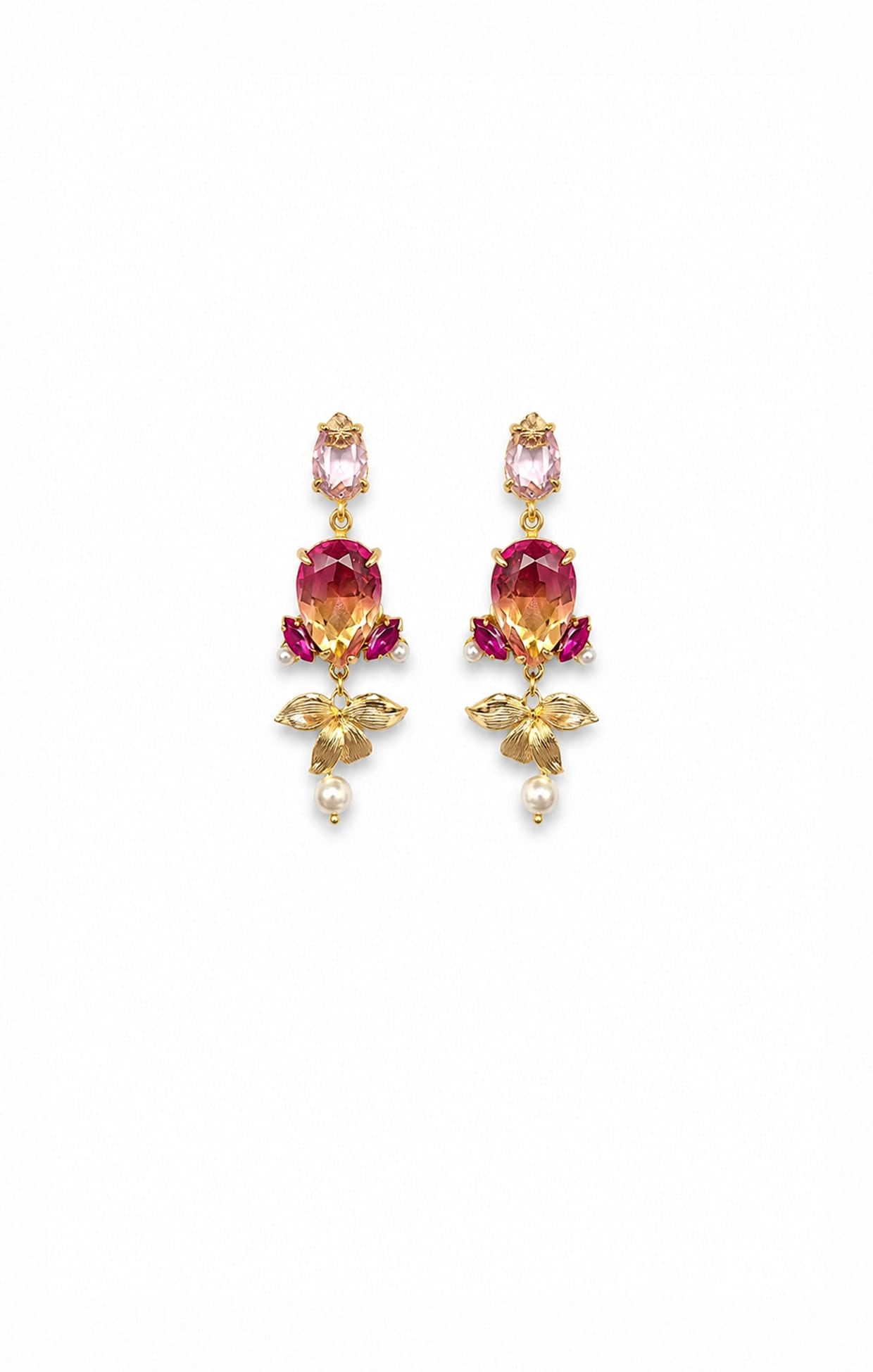 Earrings OS / LIGHT PINK AND MULTI PINK ESTHER FLOWER DROP EARRINGS IN PINK MULTI