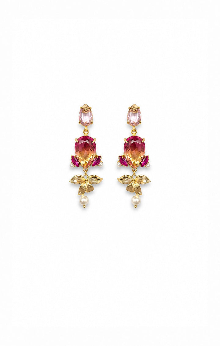 Earrings OS / LIGHT PINK AND MULTI PINK ESTHER FLOWER DROP EARRINGS IN PINK MULTI