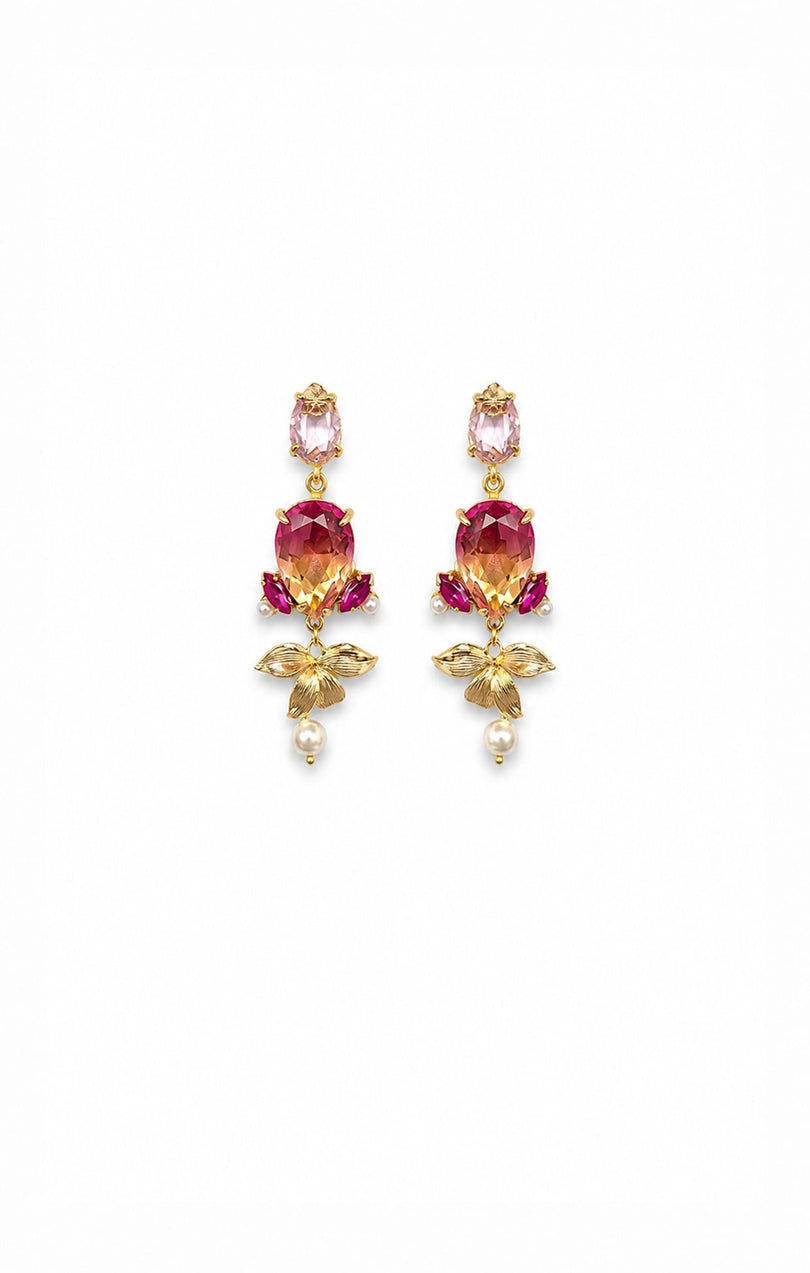 Earrings OS / LIGHT PINK AND MULTI PINK ESTHER FLOWER DROP EARRINGS IN PINK MULTI