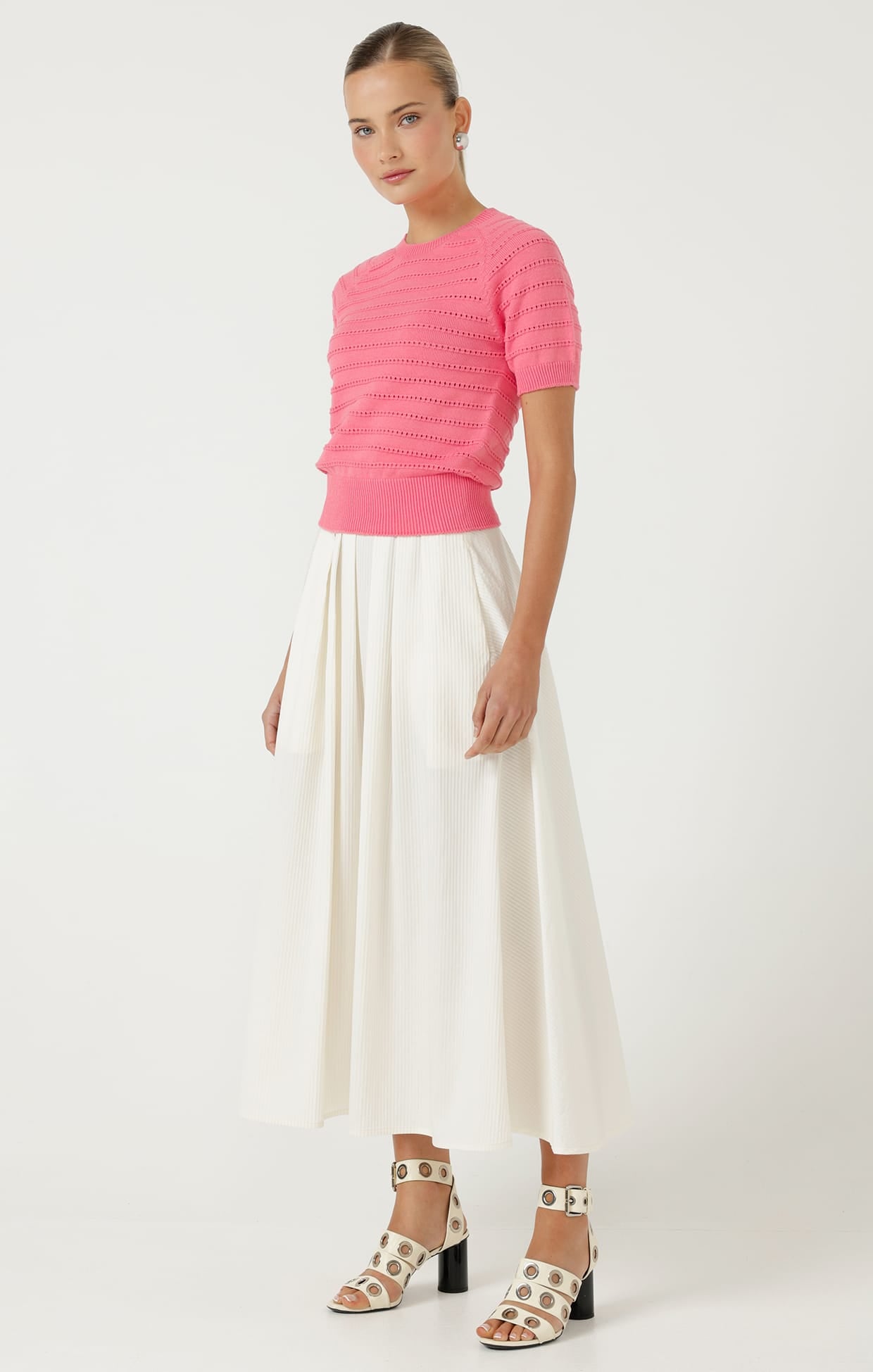 Knitwear EYELET KNIT TOP IN MELON