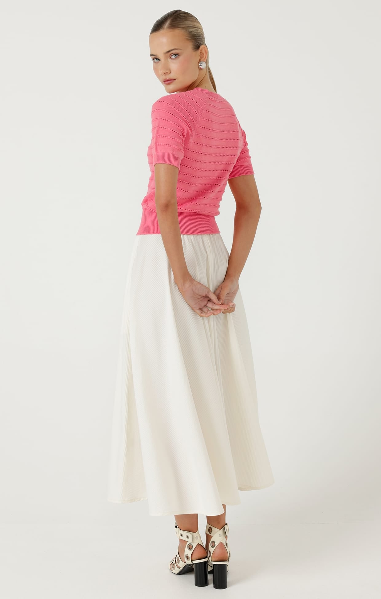 Knitwear EYELET KNIT TOP IN MELON