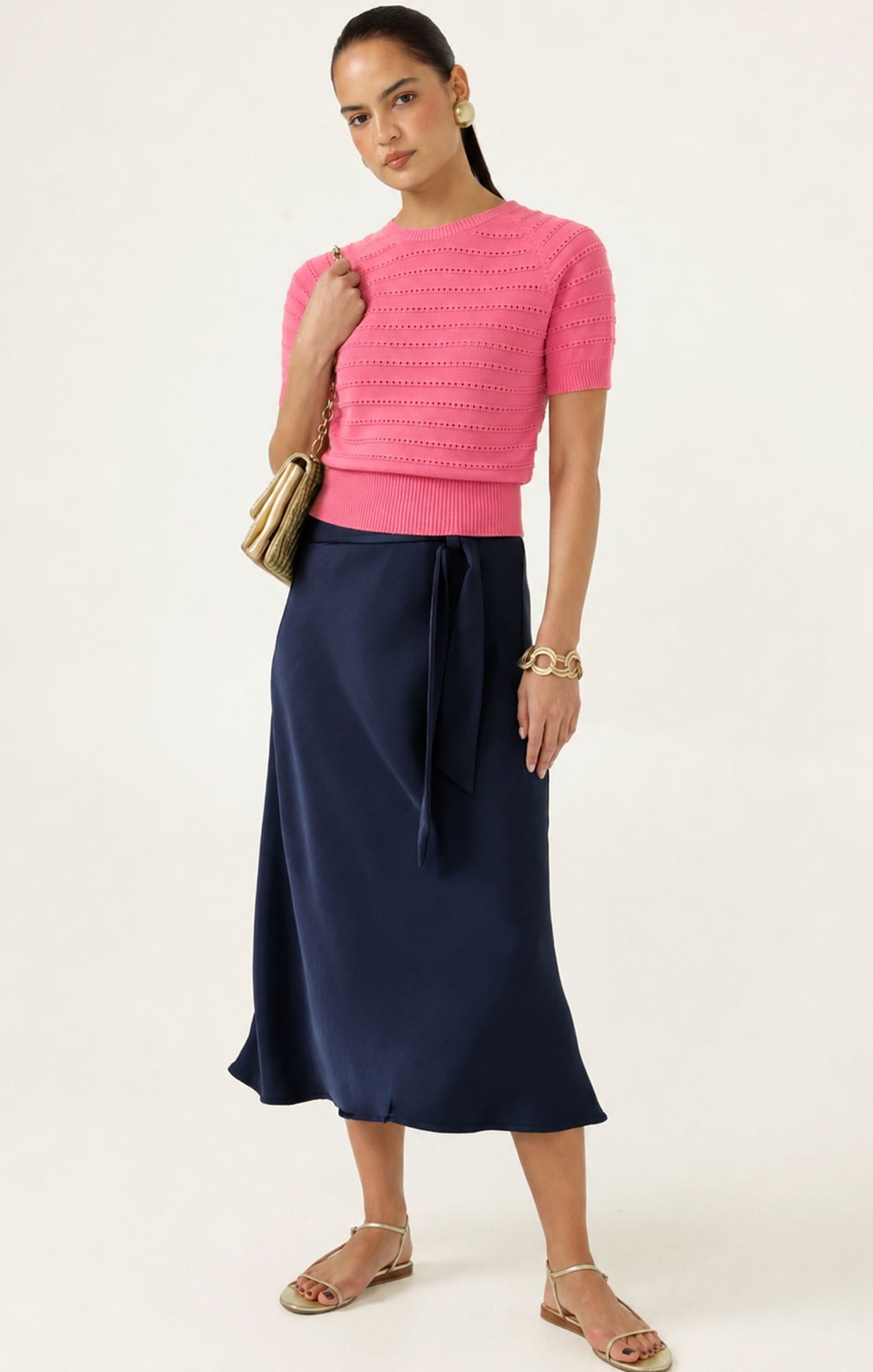 Knitwear EYELET KNIT TOP IN MELON