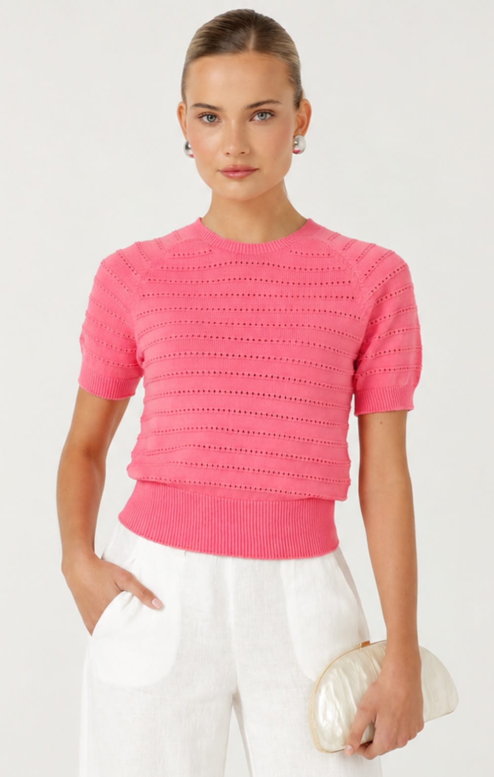 Knitwear EYELET KNIT TOP IN MELON