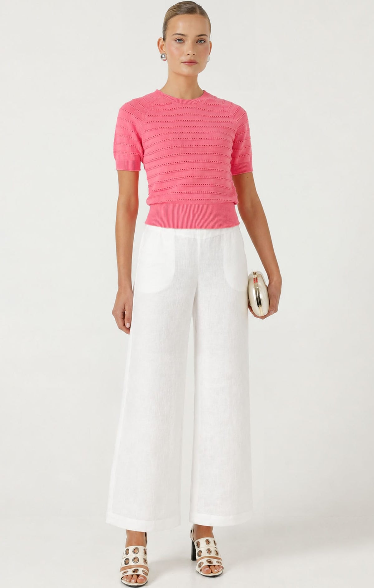 Knitwear EYELET KNIT TOP IN MELON