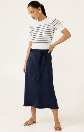 Knitwear EYELET STRIPE KNIT TOP IN WHITE AND NAVY