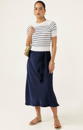 Knitwear EYELET STRIPE KNIT TOP IN WHITE AND NAVY