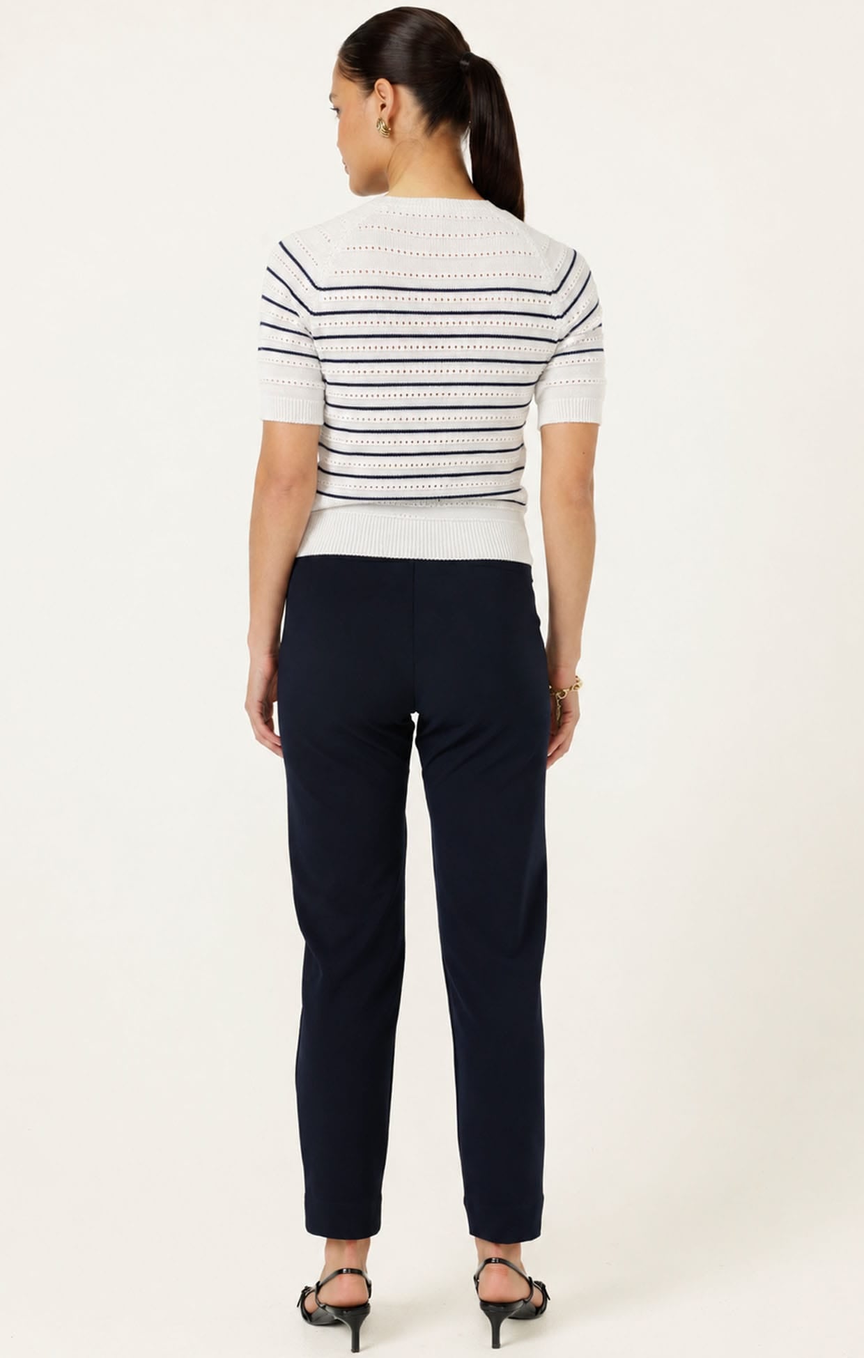 Knitwear EYELET STRIPE KNIT TOP IN WHITE AND NAVY
