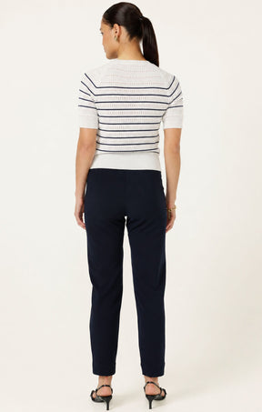 Knitwear EYELET STRIPE KNIT TOP IN WHITE AND NAVY
