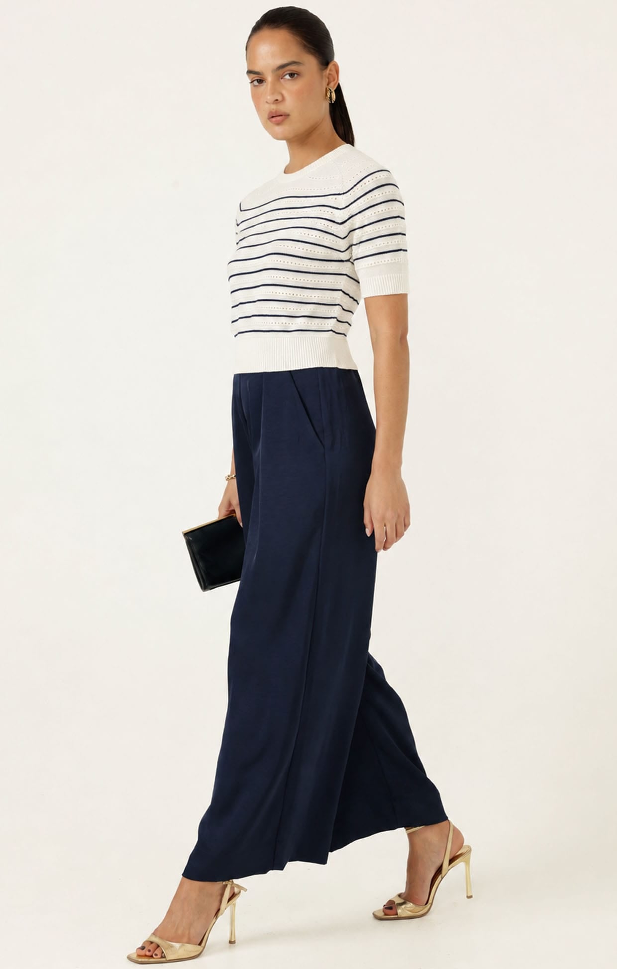 Knitwear EYELET STRIPE KNIT TOP IN WHITE AND NAVY