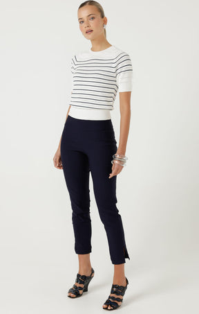 Knitwear EYELET STRIPE KNIT TOP IN WHITE AND NAVY