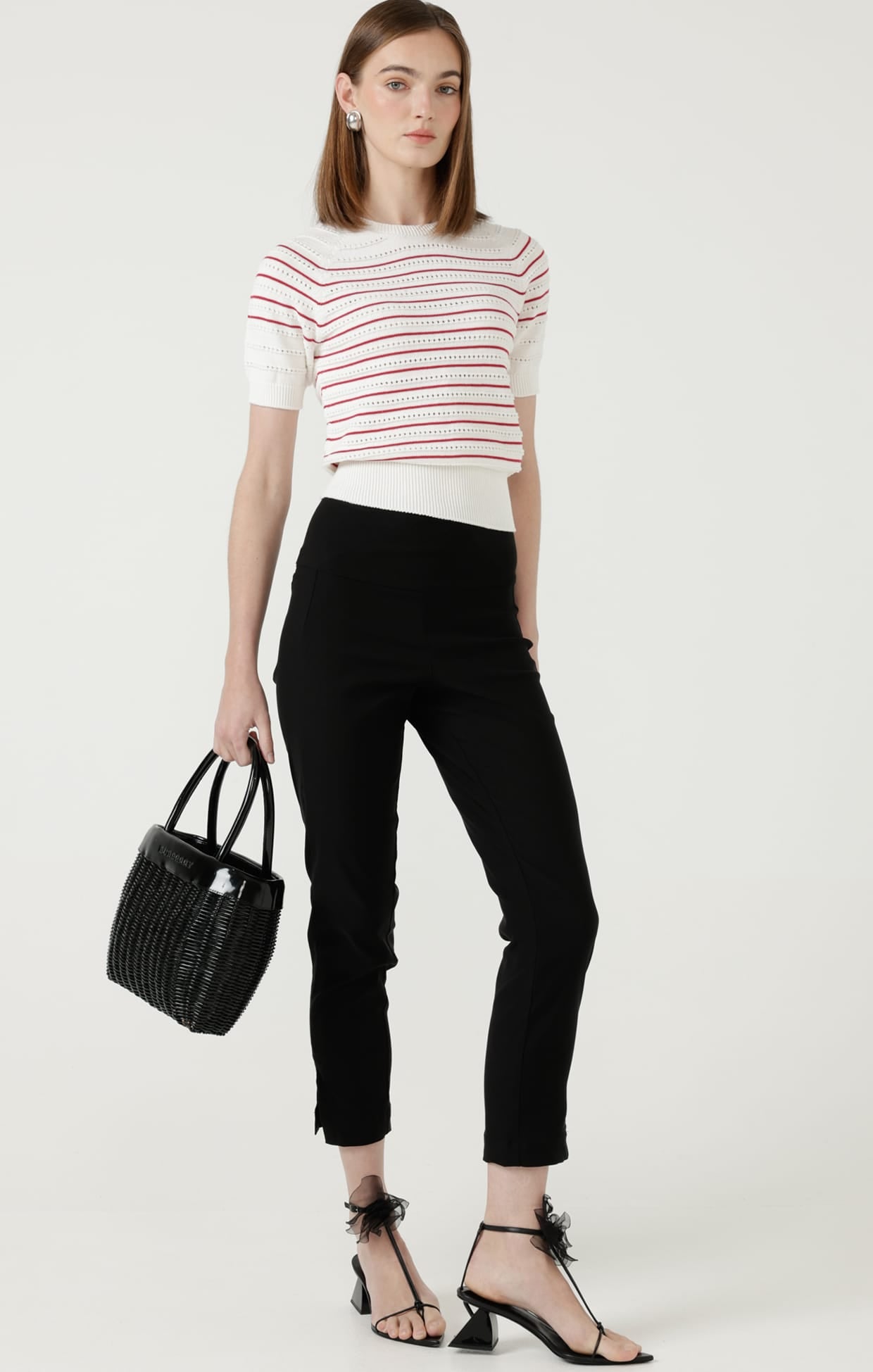 Knitwear EYELET STRIPE KNIT TOP IN WHITE AND RED