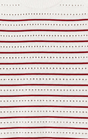 Knitwear EYELET STRIPE KNIT TOP IN WHITE AND RED