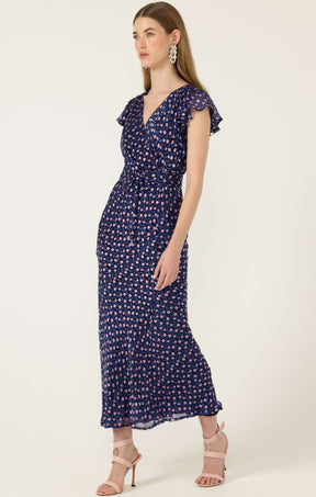 Dresses FLEUR DE LYS MIDI DRESS IN INDIGO PINK POPPY