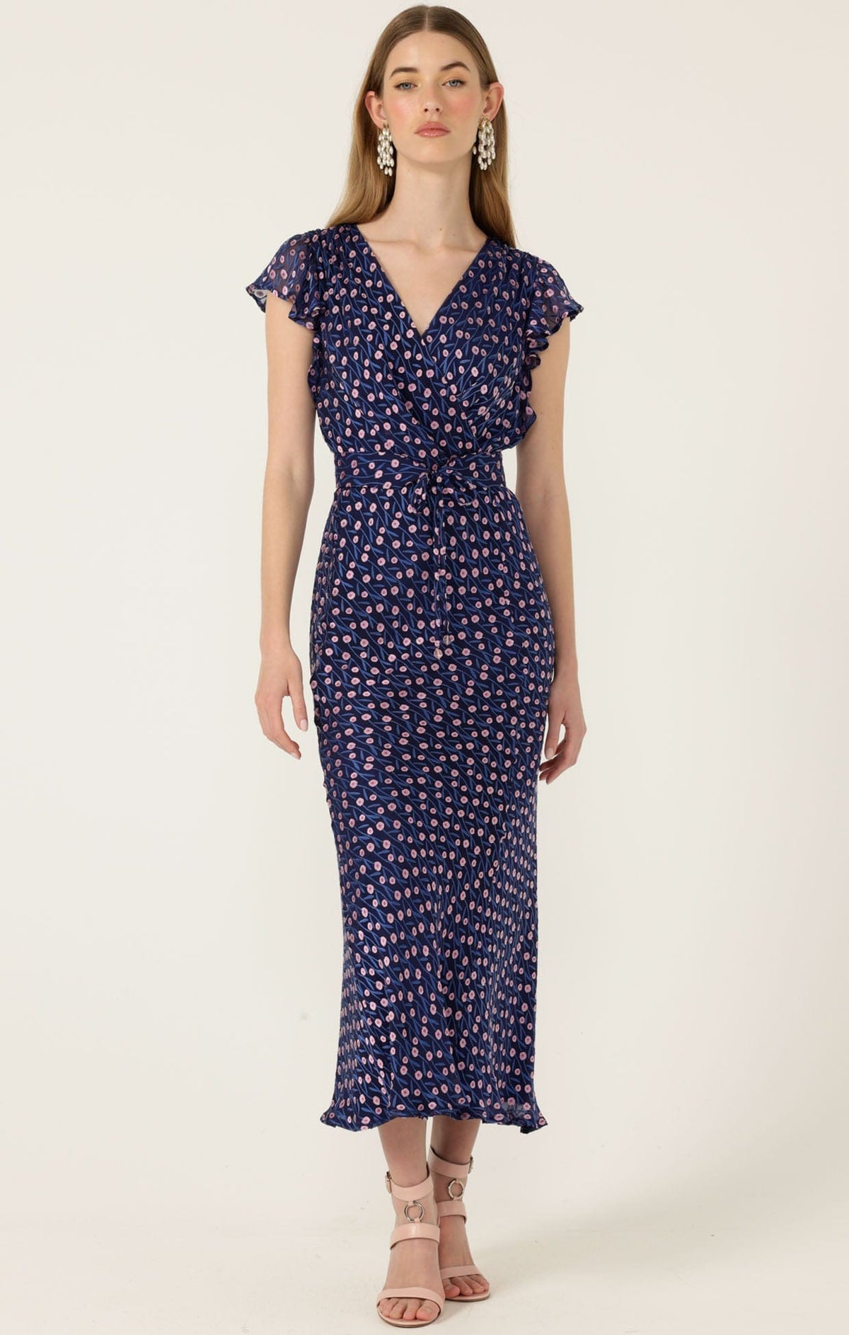 Dresses FLEUR DE LYS MIDI DRESS IN INDIGO PINK POPPY