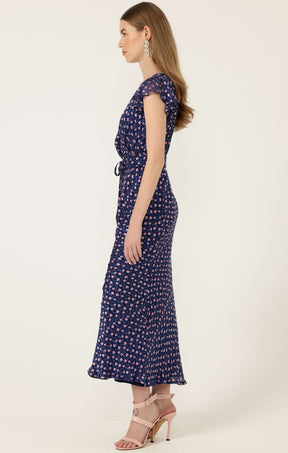 Dresses FLEUR DE LYS MIDI DRESS IN INDIGO PINK POPPY