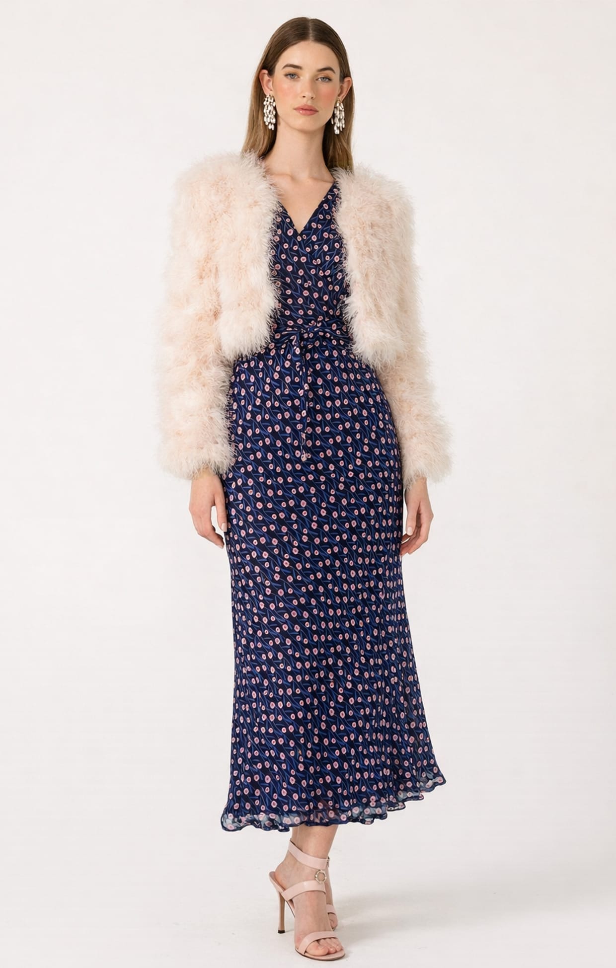 Dresses Events FLEUR DE LYS MIDI DRESS IN INDIGO PINK POPPY