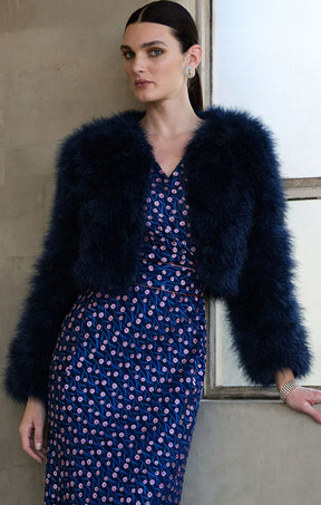 LUXE FEATHER JACKET IN NAVY