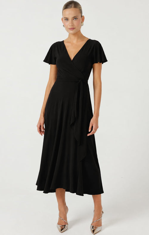 Dresses Multi Occasion FLUTE SLEEVE REVERSE WRAP IN BLACK