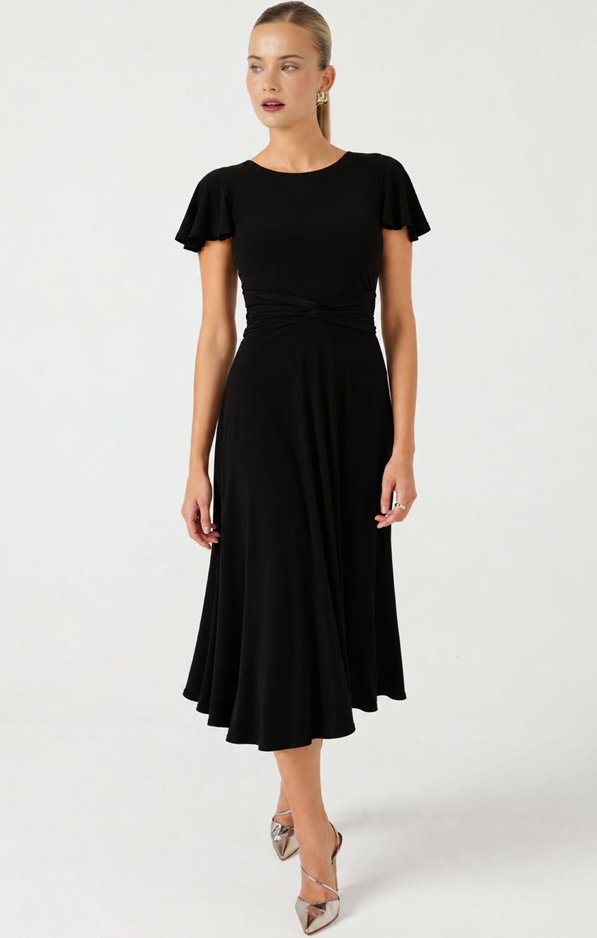 Dresses Multi Occasion FLUTE SLEEVE REVERSE WRAP IN BLACK