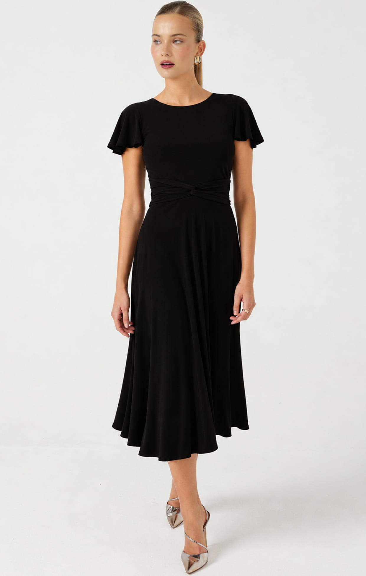 Dresses Multi Occasion FLUTE SLEEVE REVERSE WRAP IN BLACK