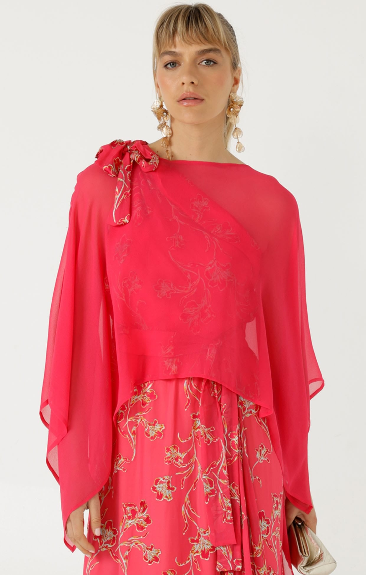 Jackets Multi Occasion OS / PINK SHEER SILK CAPE IN PINK
