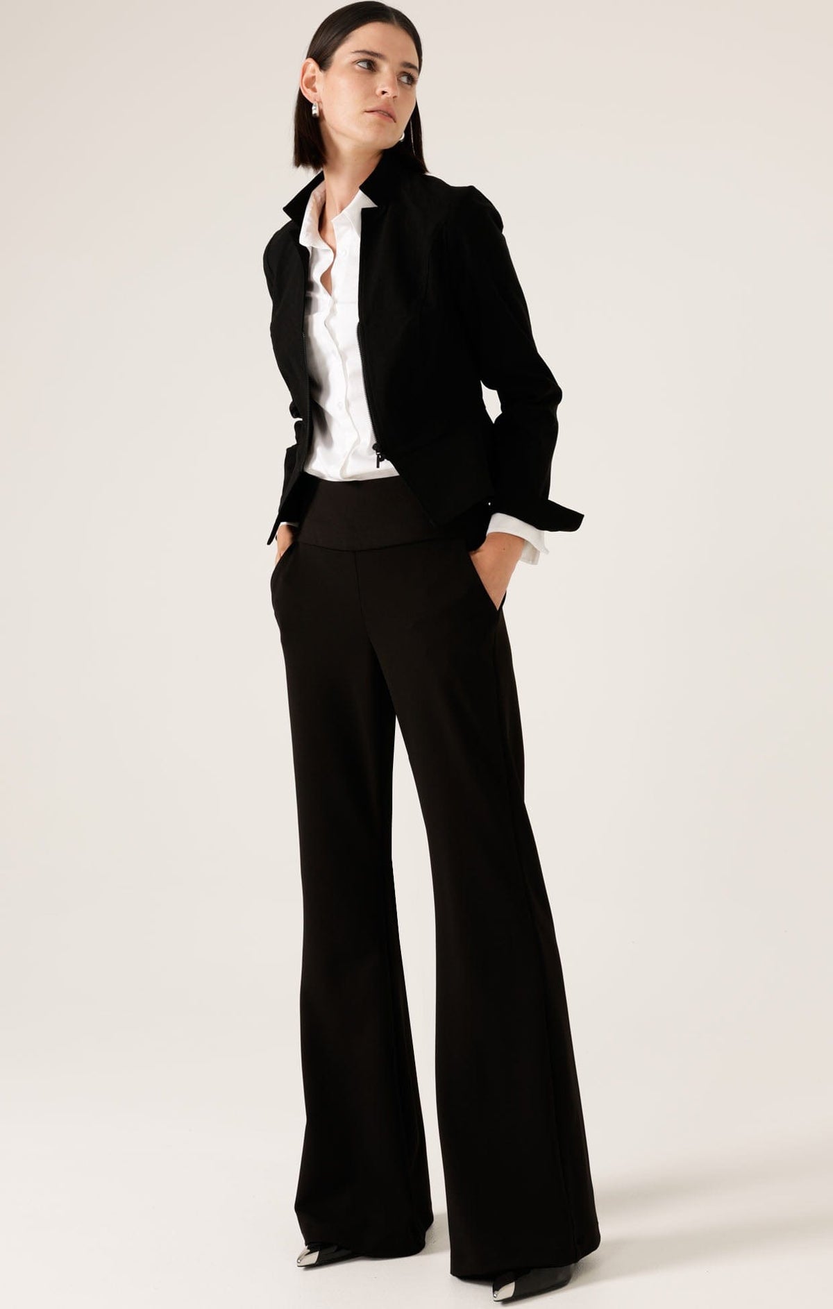 Jackets Multi Occasion FRONT ZIP PEPLUM JACKET IN BLACK