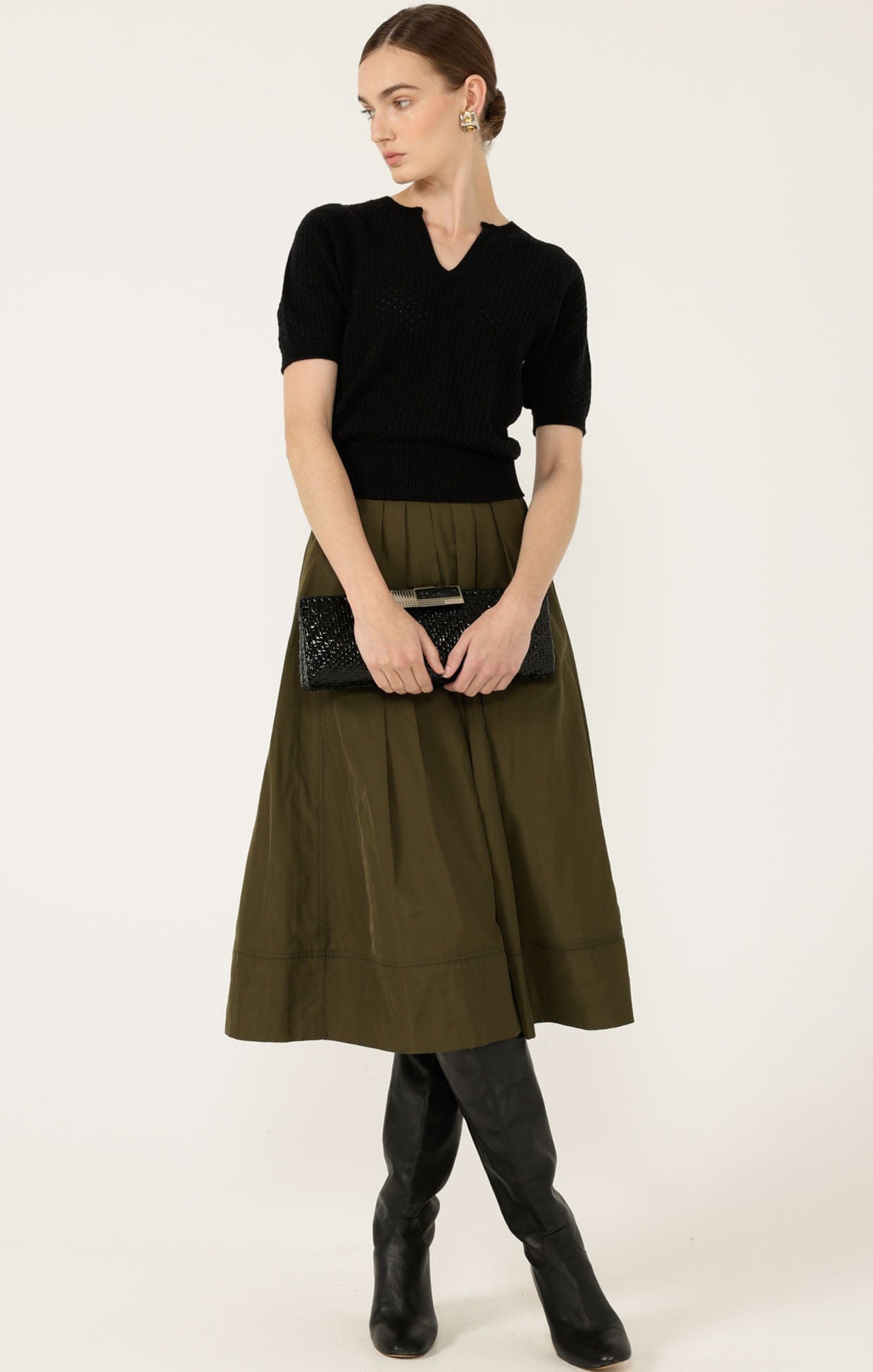 Skirts Multi Occasion PLEATED A-LINE SKIRT IN OLIVE