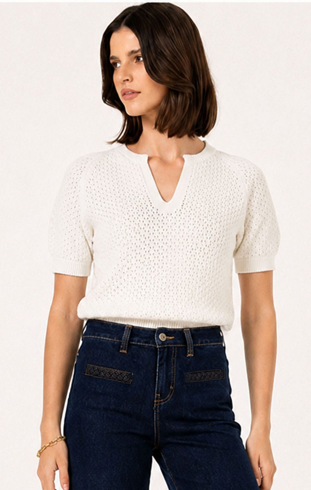 Knitwear HENLEY KNIT TOP IN IVORY