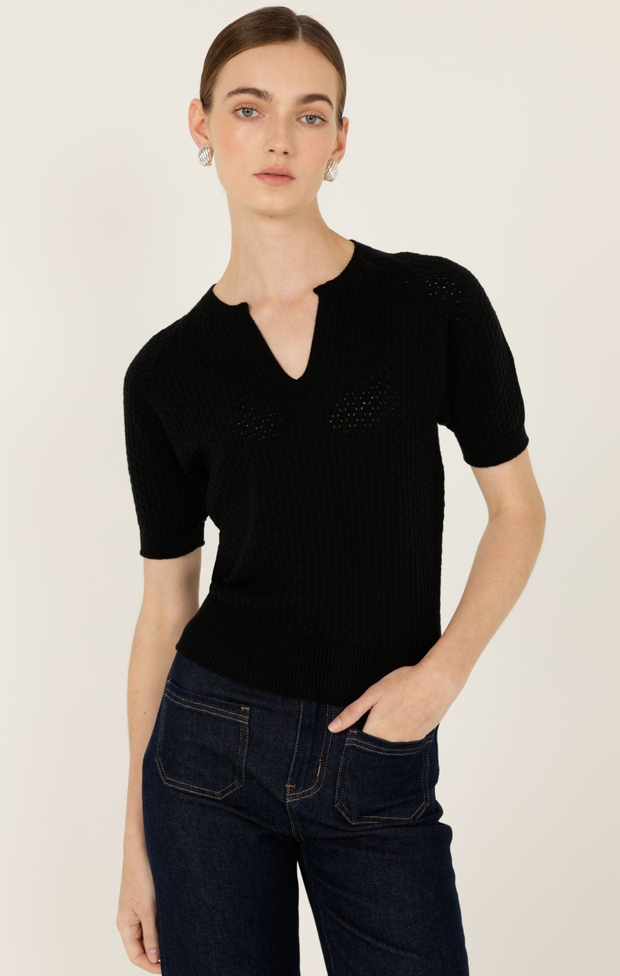 Knitwear HENLEY KNIT TOP IN BLACK
