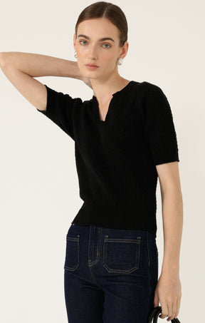 Knitwear HENLEY KNIT TOP IN BLACK
