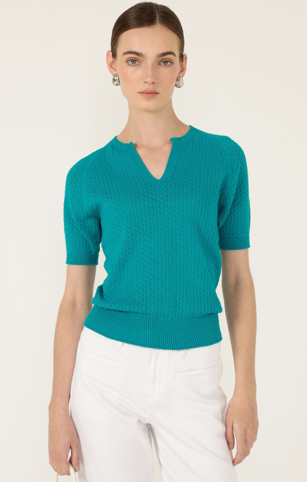 Knitwear HENLEY KNIT TOP IN SEA GREEN