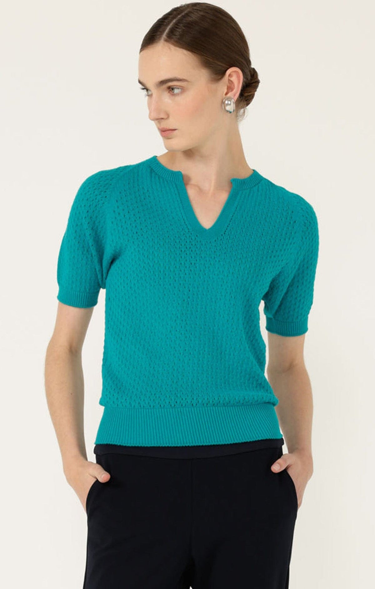 Knitwear HENLEY KNIT TOP IN SEA GREEN