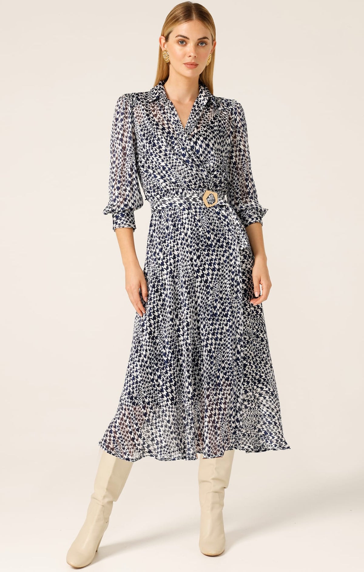 Dresses Multi Occasion HERRINGBONE DRESS IN NAVY WHITE CHECK
