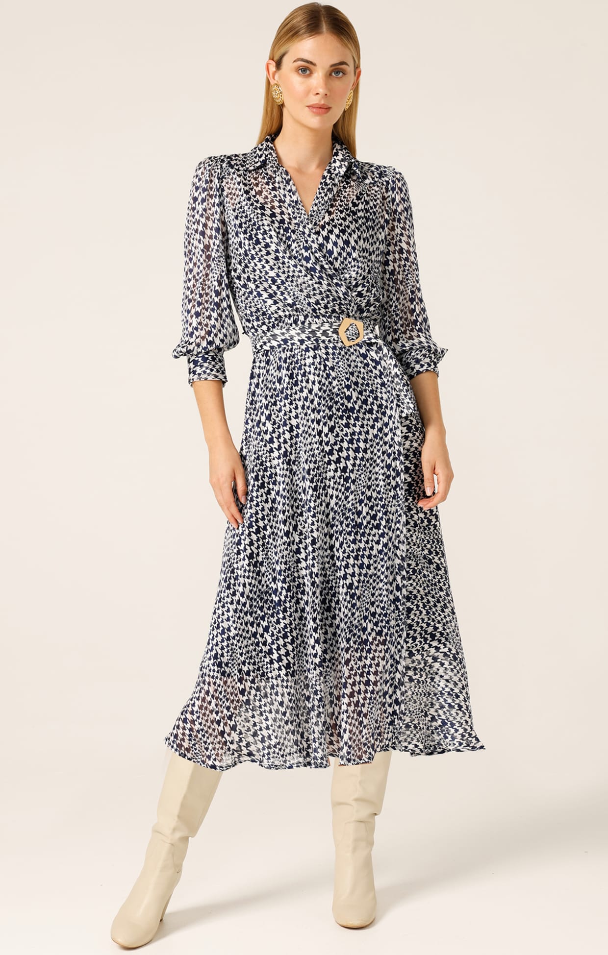 Dresses Multi Occasion HERRINGBONE DRESS IN NAVY WHITE CHECK