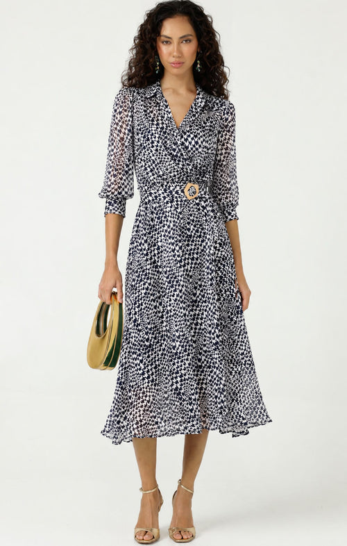 Dresses Multi Occasion HERRINGBONE DRESS IN NAVY WHITE CHECK