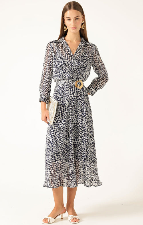 Dresses HERRINGBONE DRESS IN NAVY WHITE CHECK