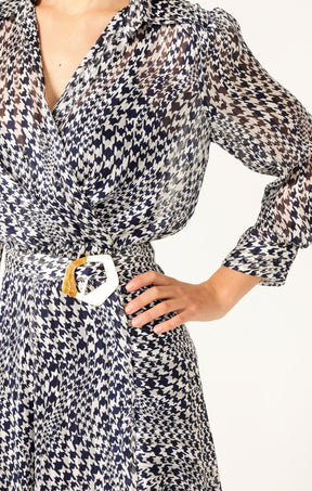 Dresses HERRINGBONE DRESS IN NAVY WHITE CHECK