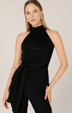 Tops Multi Occasion HIGH NECK TIE TOP IN BLACK