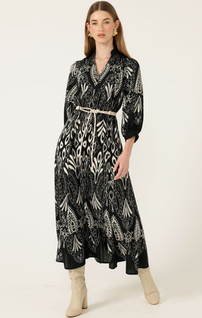 Dresses Multi Occasion INDIE SHIRTMAKER DRESS IN BLACK CREAM