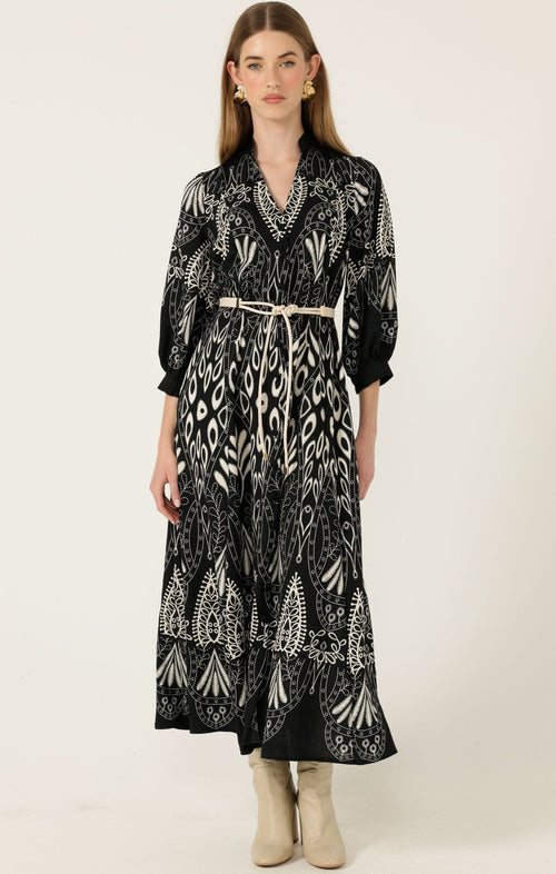 Dresses Multi Occasion INDIE SHIRTMAKER DRESS IN BLACK CREAM