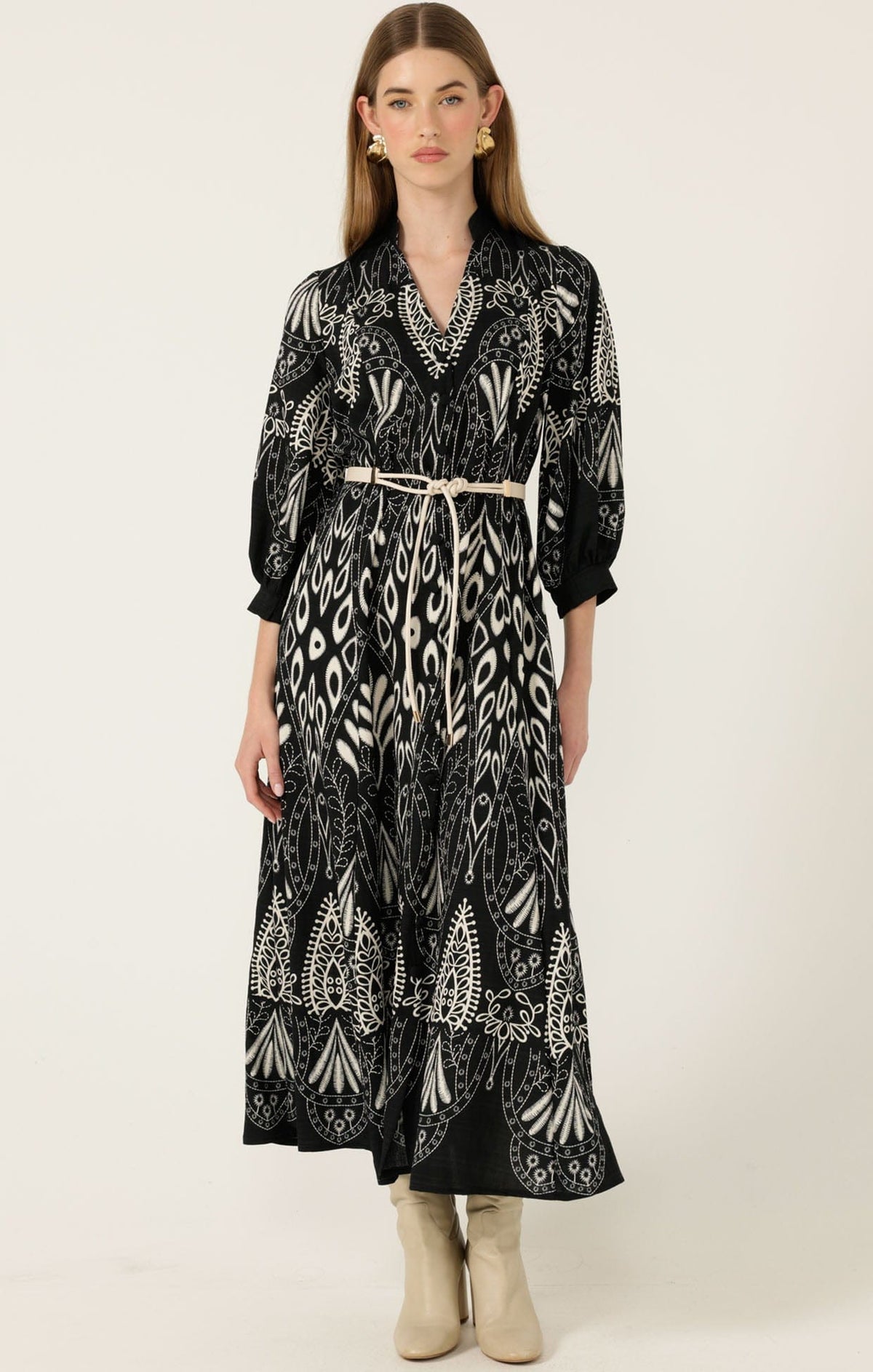 Dresses Multi Occasion INDIE SHIRTMAKER DRESS IN BLACK CREAM