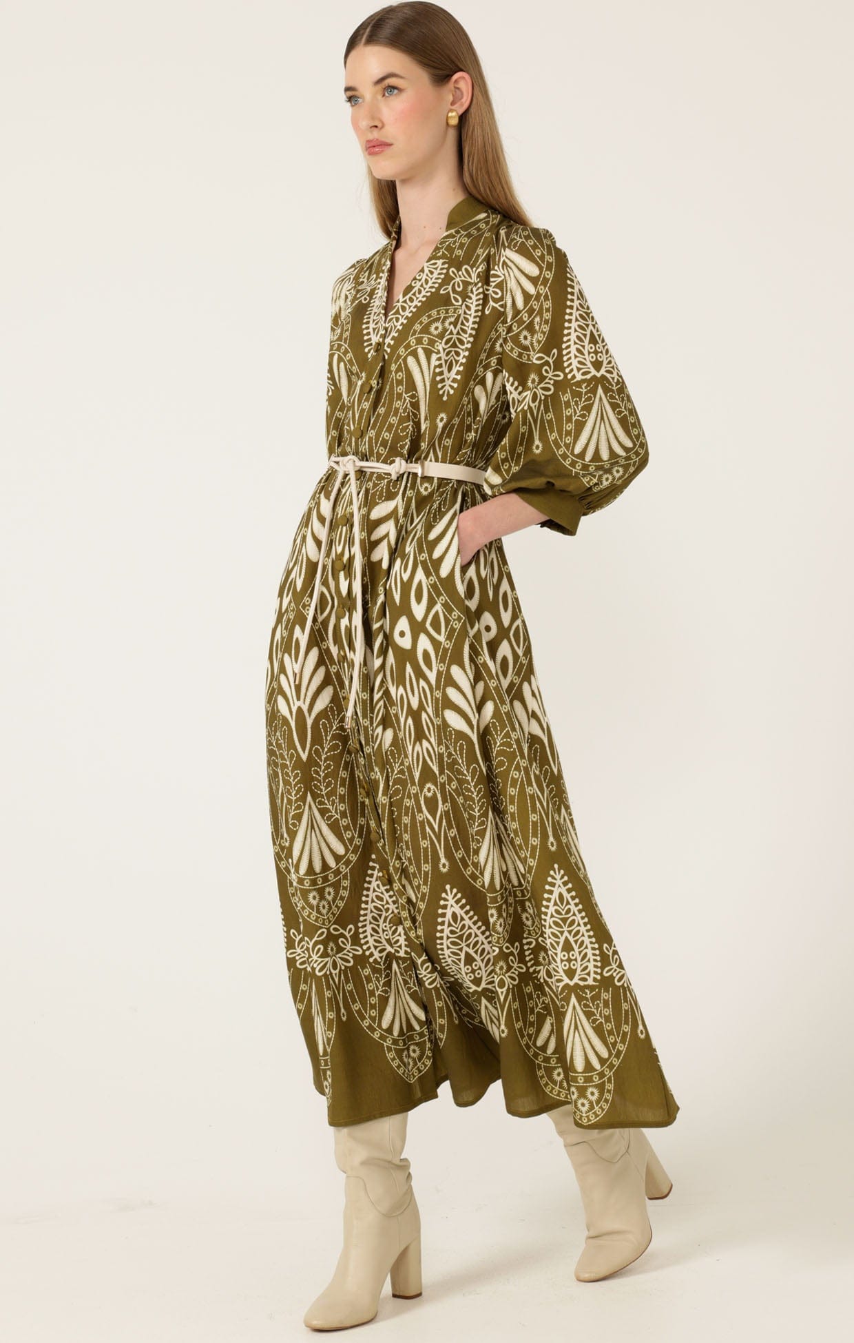 Dresses Multi Occasion INDIE SHIRTMAKER DRESS IN OLIVE CREAM