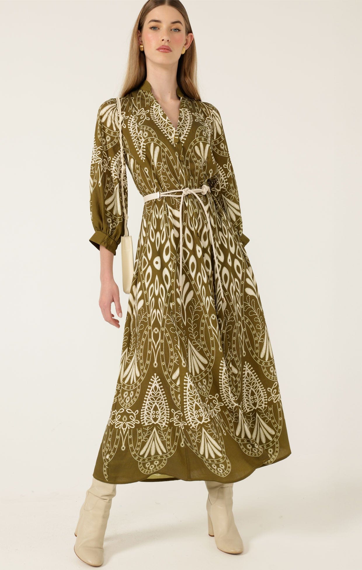 Dresses Multi Occasion INDIE SHIRTMAKER DRESS IN OLIVE CREAM