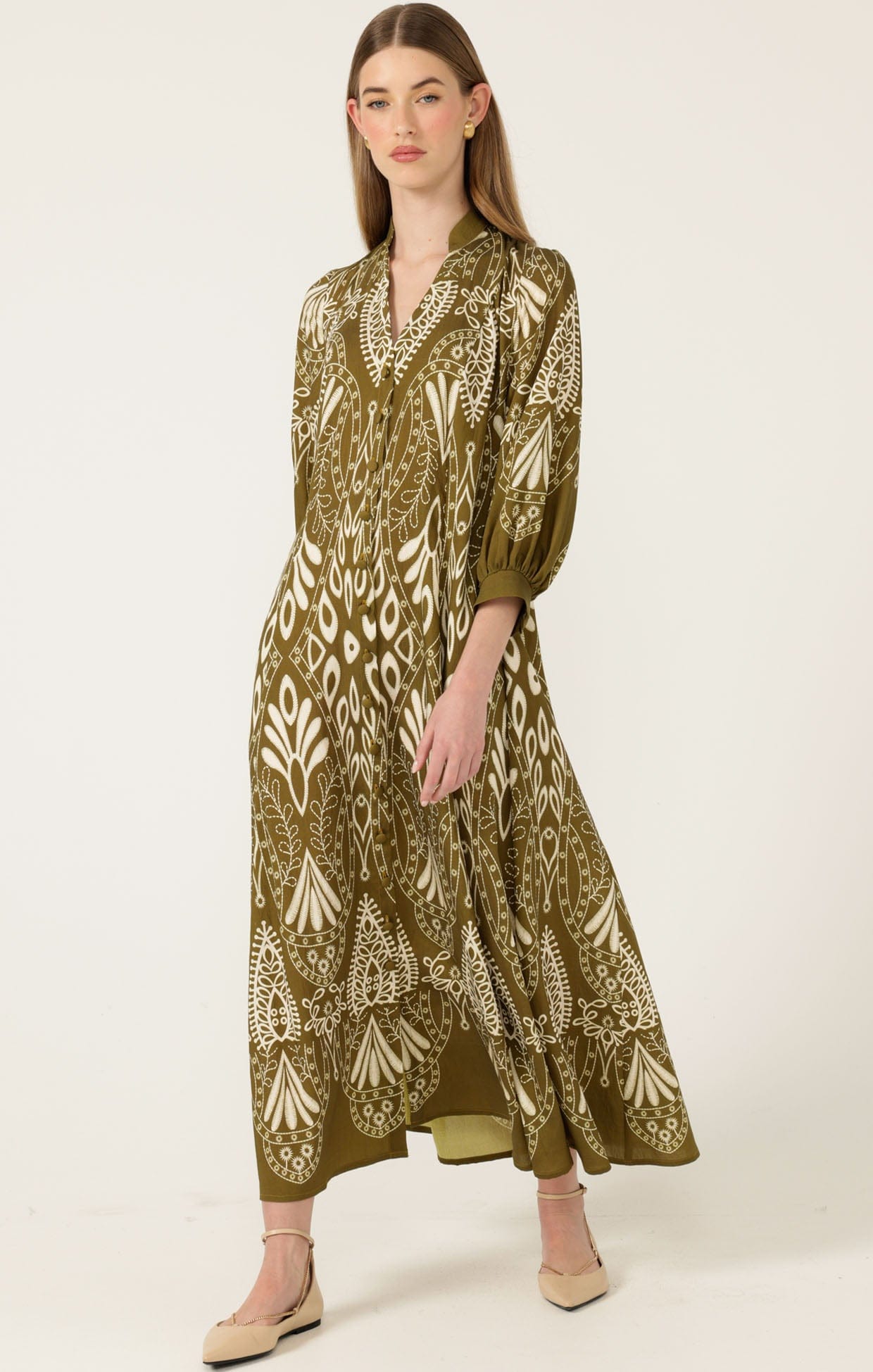 Dresses Multi Occasion INDIE SHIRTMAKER DRESS IN OLIVE CREAM