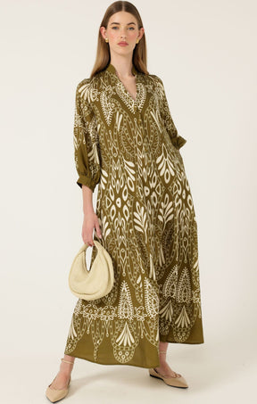 Dresses Multi Occasion INDIE SHIRTMAKER DRESS IN OLIVE CREAM