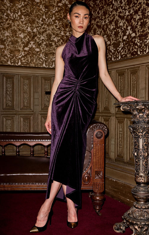 Dresses Events LAVISH COWL DRESS IN AMETHYST