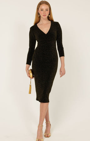 Dresses Events LENORA MIDI DRESS IN BLACK GOLD